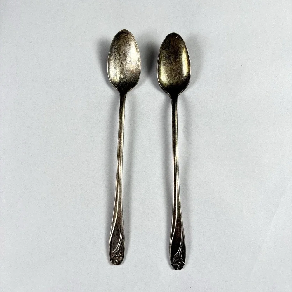 Vintage 1847 Rogers Bros Daffodil Iced Tea Spoons Silverplate Floral 7.75